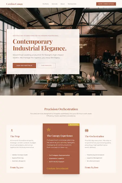 Modern Southern Elegance — Wedding Planner website design