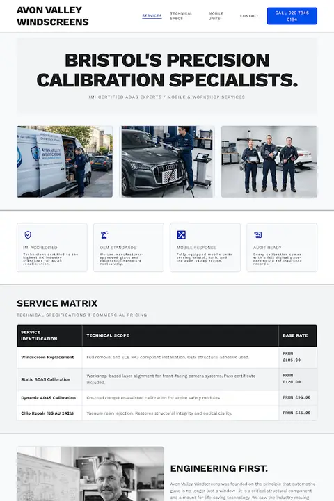 Technical Precision — Windshield Repair website design