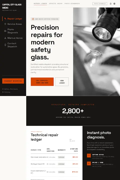 Technical Dispatch Ledger — Windshield Repair website design