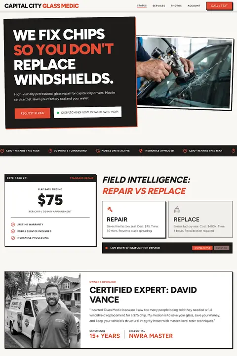 Field Manual Aesthetic — Windshield Repair website design