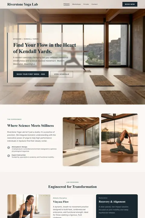 Modern Sanctuary — Yoga Studio website design
